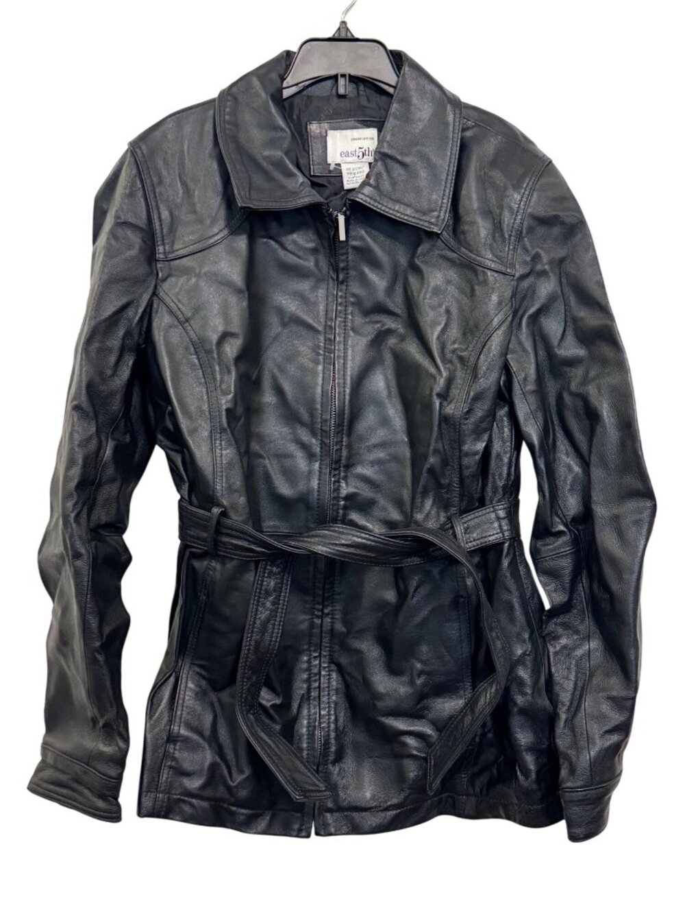 East 5th Womens Black Genuine Leather Jacket With Belt Medium